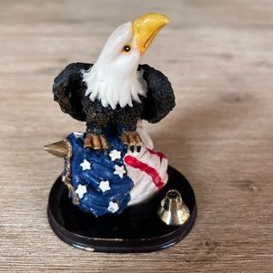 🇺🇸 Bald Eagle Perched On The American Flag Figurine On Wood Stand
